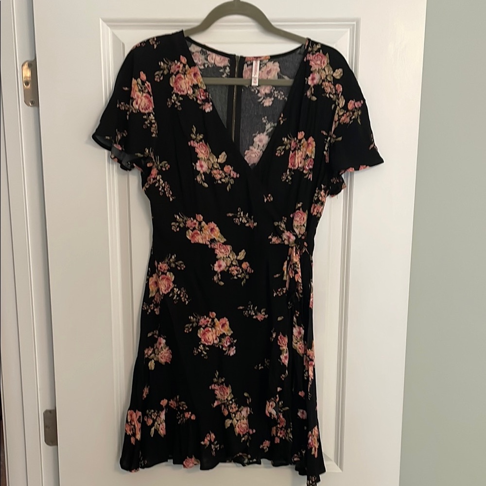 Floral Black Wrap Dress